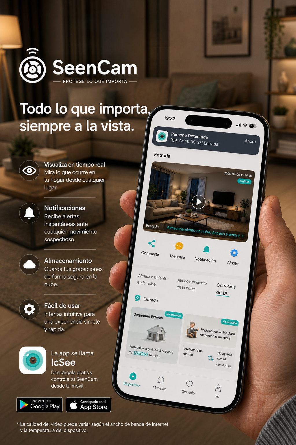 Cámara WiFi SeenCam™ 1080P Full HD - Interior/Exterior